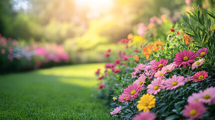 Obraz premium Summer Bloom - Vibrant Garden Landscape ideal for Seasonal Graphics