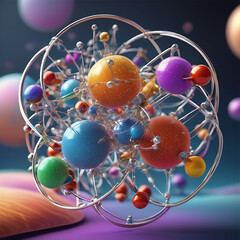 atom model on blue background 