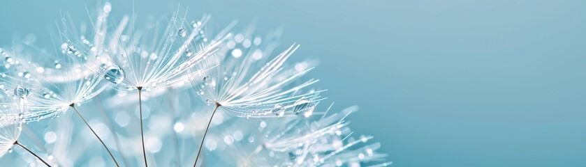 8K resolution photograph of a blooming dandelion seed head, each individual seed parachute in sharp focus, morning dew glistening on delicate filaments, shallow depth of field,