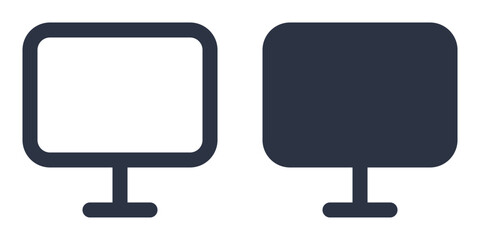 Monitor or desktop computer simple icons set designed in filled, outline, line and stroke style