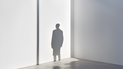 Obraz premium Silhouette of a man standing in front of a white wall