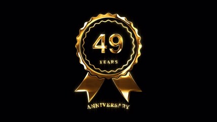 49th Anniversary Celebration. Happy 49 Years Anniversary Animation in Gold Color on the Transparent Background, Alpha Channel. Great for greetings, celebrations, events, and gifts.