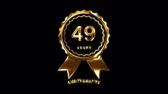 49th Anniversary Celebration. Happy 49 Years Anniversary Animation in Gold Color on the Transparent Background, Alpha Channel. Great for greetings, celebrations, events, and gifts.