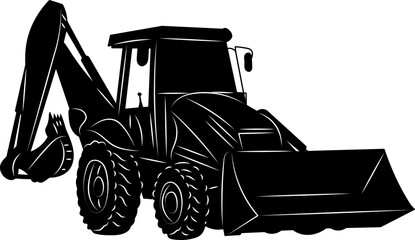 bulldozer silhouette on white background, vector