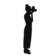 woman taking photo silhouette on white background, vector