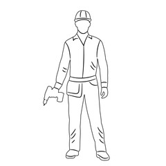 builder outline, sketch on white background, vector