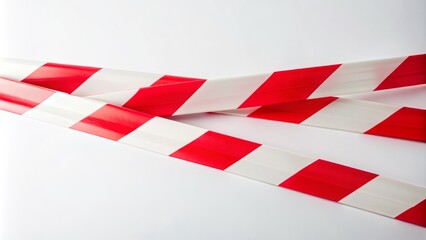 Obraz premium Vibrant red warning tape stretched across a stark white background, evoking caution and restriction, against a clean and minimalist aesthetic, ideal for safety and obstacle themes.