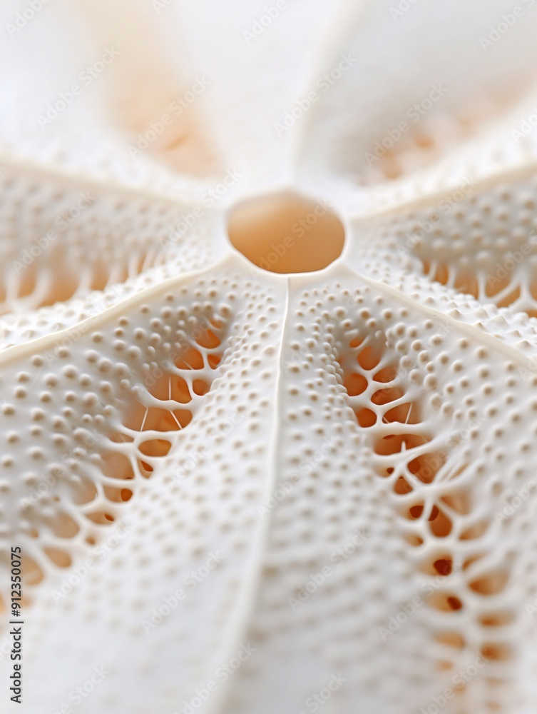 Poster hyper-realistic macro photograph of a sand dollar's intricate surface pattern, fine details of pores