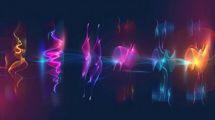 Collection of colorful sound waves, audio spectrum wave vector set collection