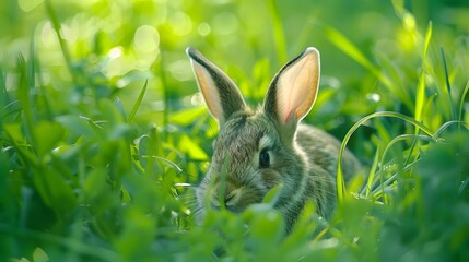 A rabbit sitting in the grass