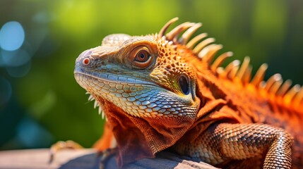 Obraz premium Sunbathing lizard closeup sunny day