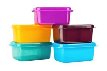 A Stack of Vibrant Plastic Containers Ready for a Day of Fun on a White or Clear Surface PNG Transparent Background