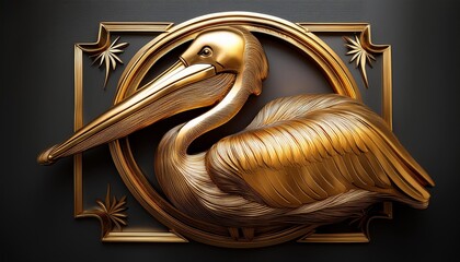 Craft an emblem of a golden pelican in a simplified form.