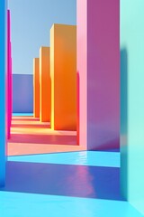 Vibrant Geometric Colorful 3D Corridor

