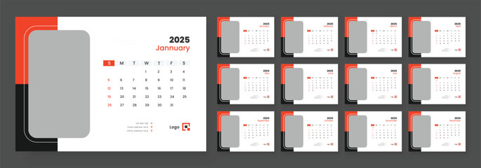 Desk calendar template 2025, corporate desk calendar schedule 2025 monthly planner template, week starts on sunday.