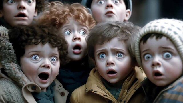 a group of frightened children