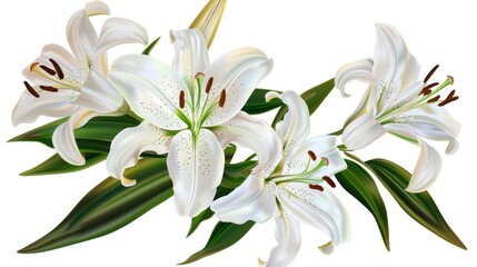Fototapeta premium Elegant White Lilies with Green Foliage