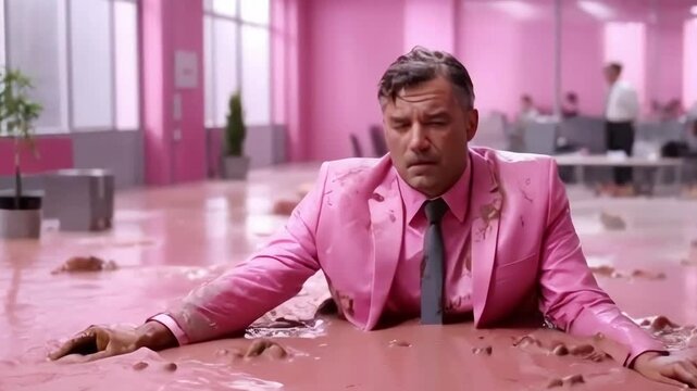the man got stuck in the pink mud