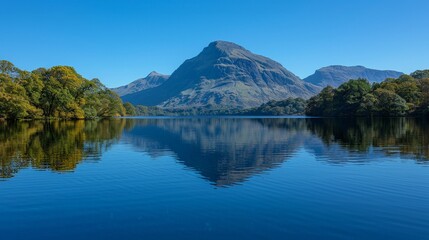 Peaceful forest pond with lily pads and reflections of surrounding trees 