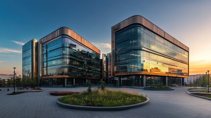 Obraz premium Modern Office Building at Sunset
