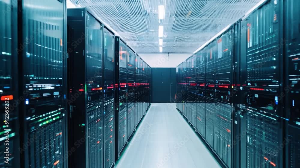 Poster modern data center filled with rows of server racks equipped with advanced technology and efficient 