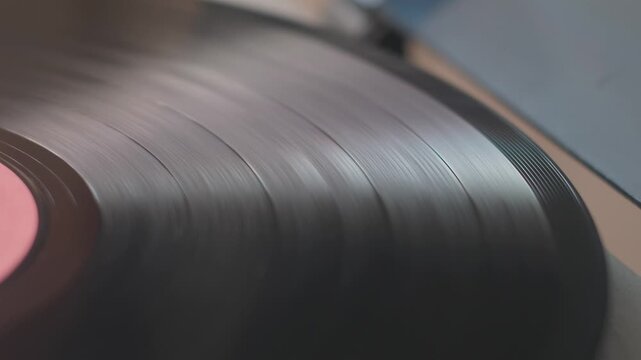close up vinyl record spinning , retro vinyl record in turntable macro
