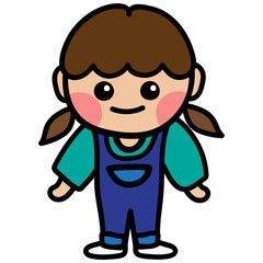 a pigtails girl in overalls Illustration, girl character