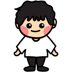 A boy with black hair and a white t-shirt Illustration, boy character