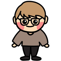 boy in brown-haired glasses Illustration, boy character