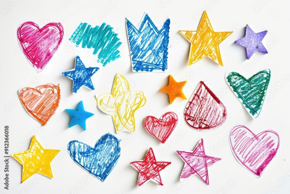 Poster a colorful mix of heart shapes and stars for various uses such as decorations, illustrations, or des