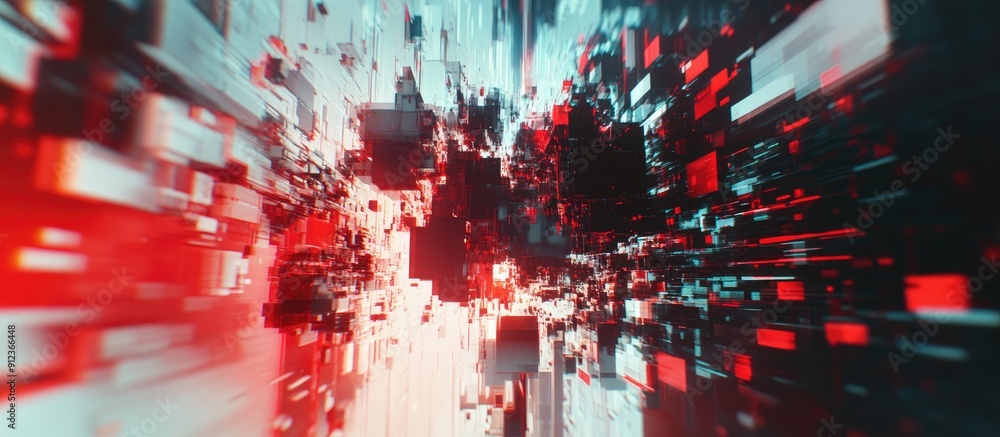 Poster 3d rendering of tech failure effects featuring dynamic screen glitches and diverse interference visu
