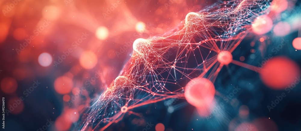 Poster abstract background of technological and scientific concepts featuring a network and data system sho