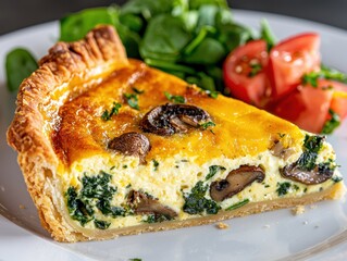 Delicious savory quiche with mushrooms and greens