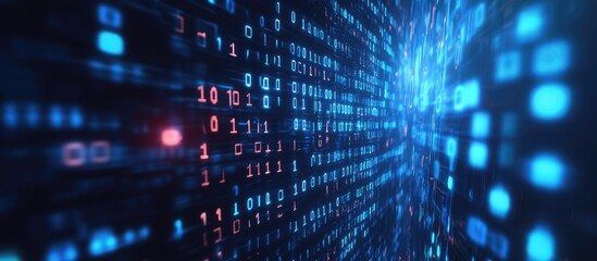 Obraz premium Abstract 3D Illustration of Binary Code in Motion with Depth of Field Effect Technology and Computer Science Concept Background
