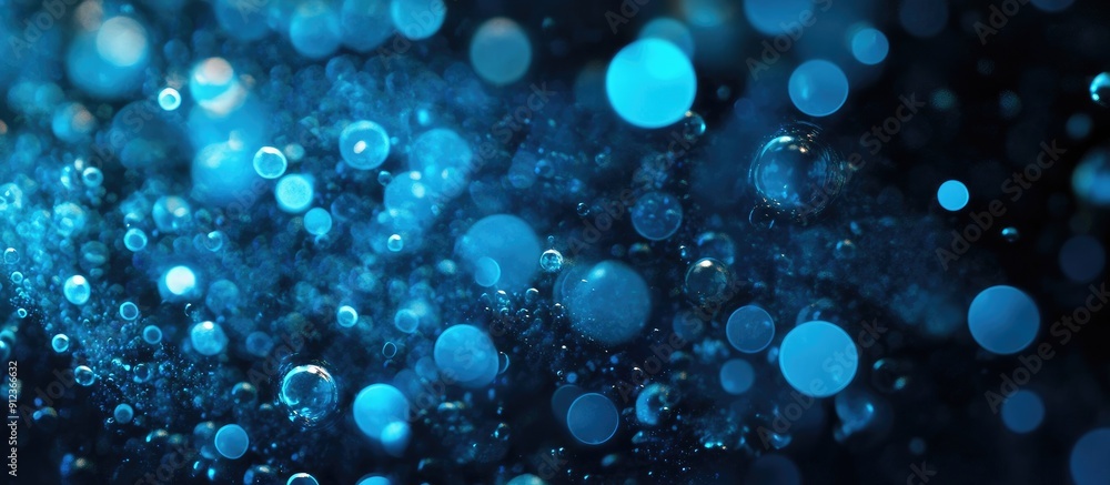 Aufkleber abstract composition of blue bubbles against a dark backdrop representing technology computing and d