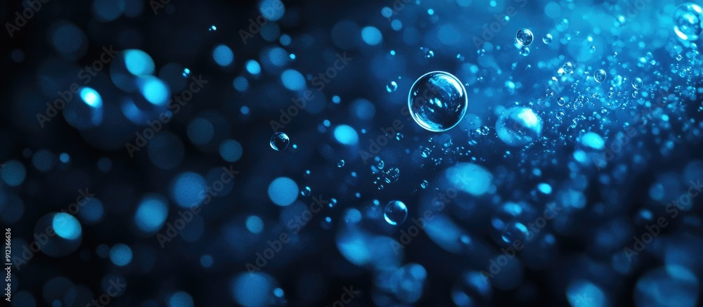 Aufkleber abstract composition of blue bubbles against a dark backdrop representing technology computing and d