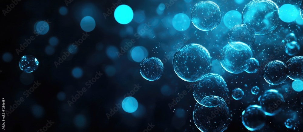Aufkleber abstract composition of blue bubbles against a dark backdrop representing technology computing and d