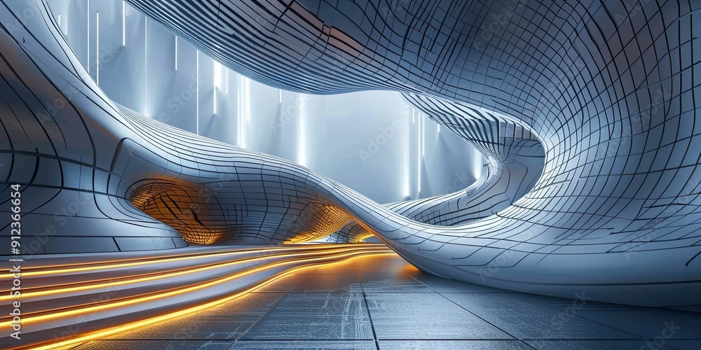 Poster 3d render architecture background with glowing abstract shape