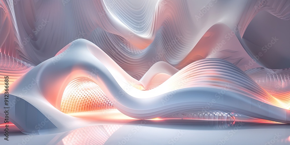 Poster 3d render architecture background with glowing abstract shape