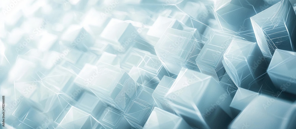 Poster abstract digital technology background featuring white geometric shapes showcasing concepts of scien