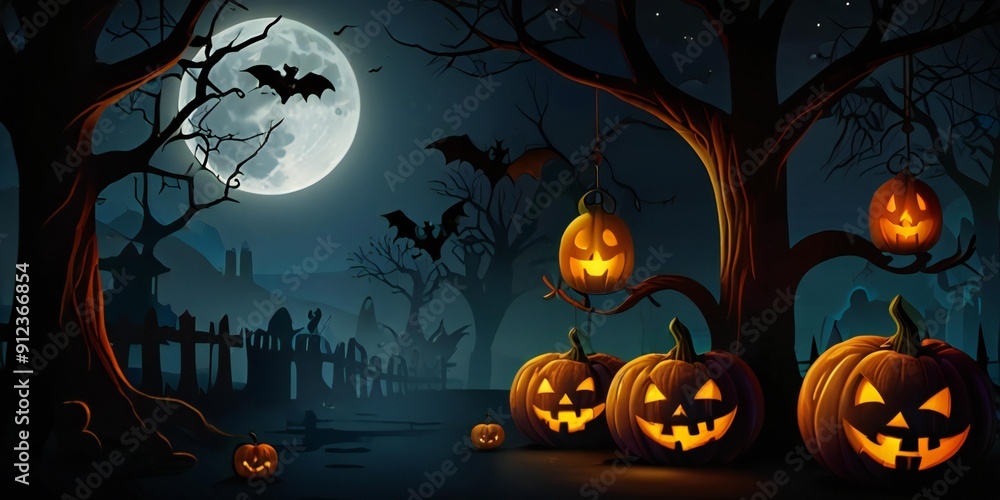 Wall mural halloween background with pumpkin