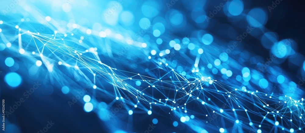 Poster abstract network connection structure with dynamic dots lines and triangles on a blue background fut