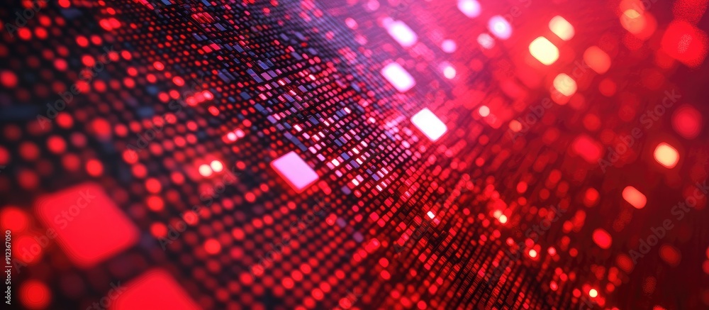 Fototapete abstract red mosaic background featuring led squares in a technology theme digital pixel grid design