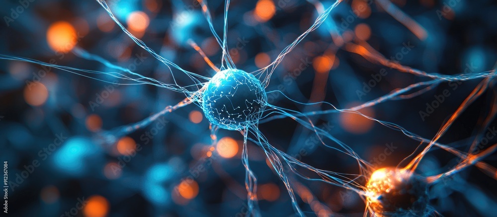 Poster abstract representation of neural networks with interconnected nodes and links showcasing advanced t