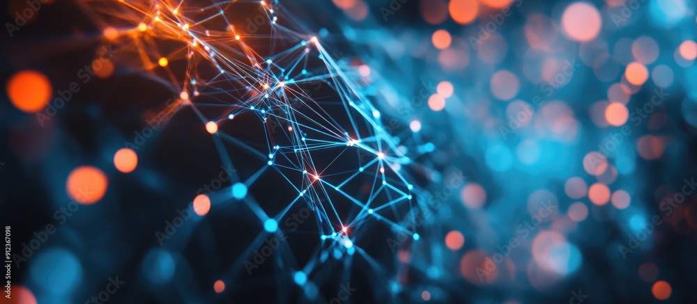 Poster abstract technology background featuring scientific elements highlighting concepts of networks and c