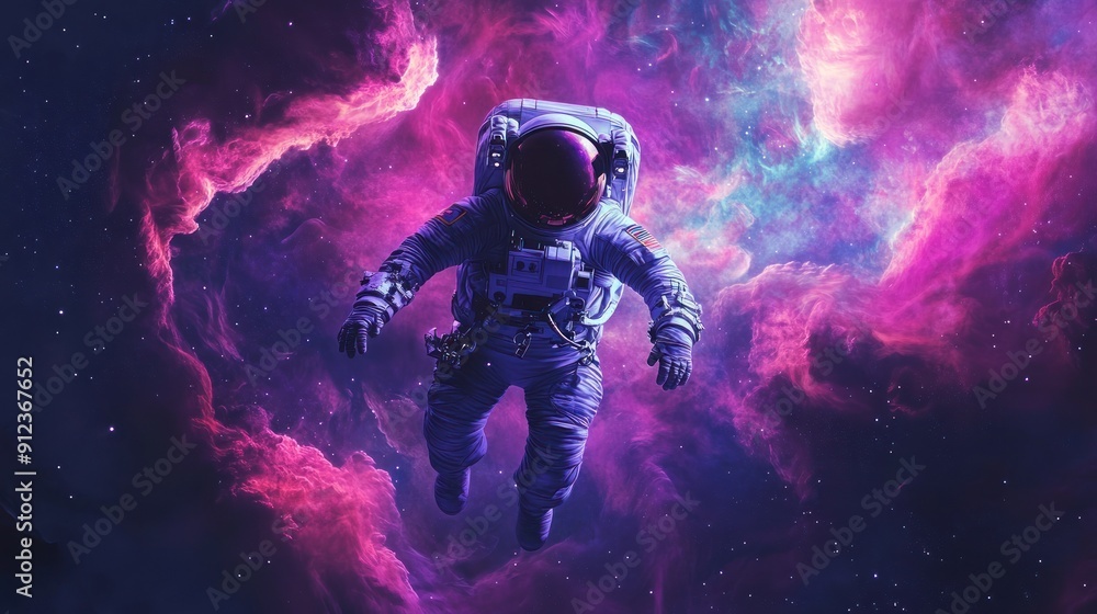 Poster astronaut floating in a nebula