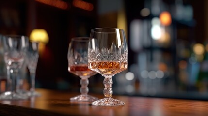 Crystal Glasses on Bar Counter
