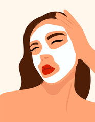 Illustration of a girl in a mask on a light pink background.