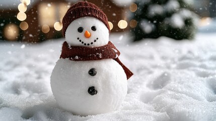 Obraz premium Cheerful snowman in winter wonderland