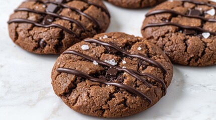 Fototapeta premium Delicious chocolate drizzled cookies